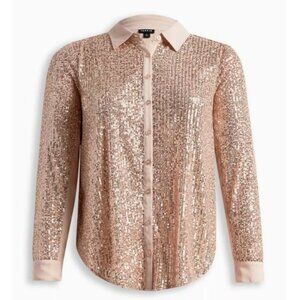 Torrid Madison Gold Sequin Button-Up Shirt Office Casual Chic Plus Size 2X 2